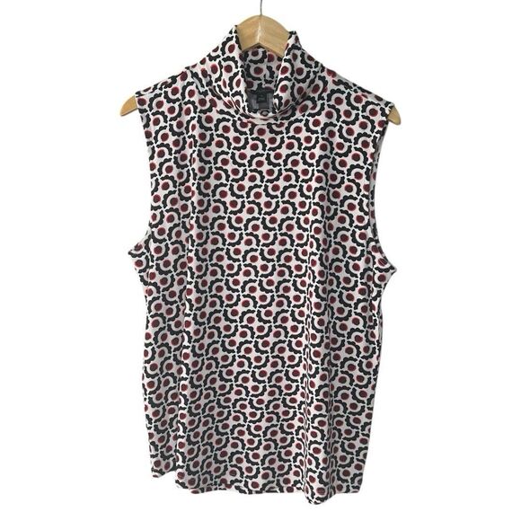 Ann Taylor Factory  Size XL Women’s Top Turtleneck Sleeveless White Print - Picture 1 of 7